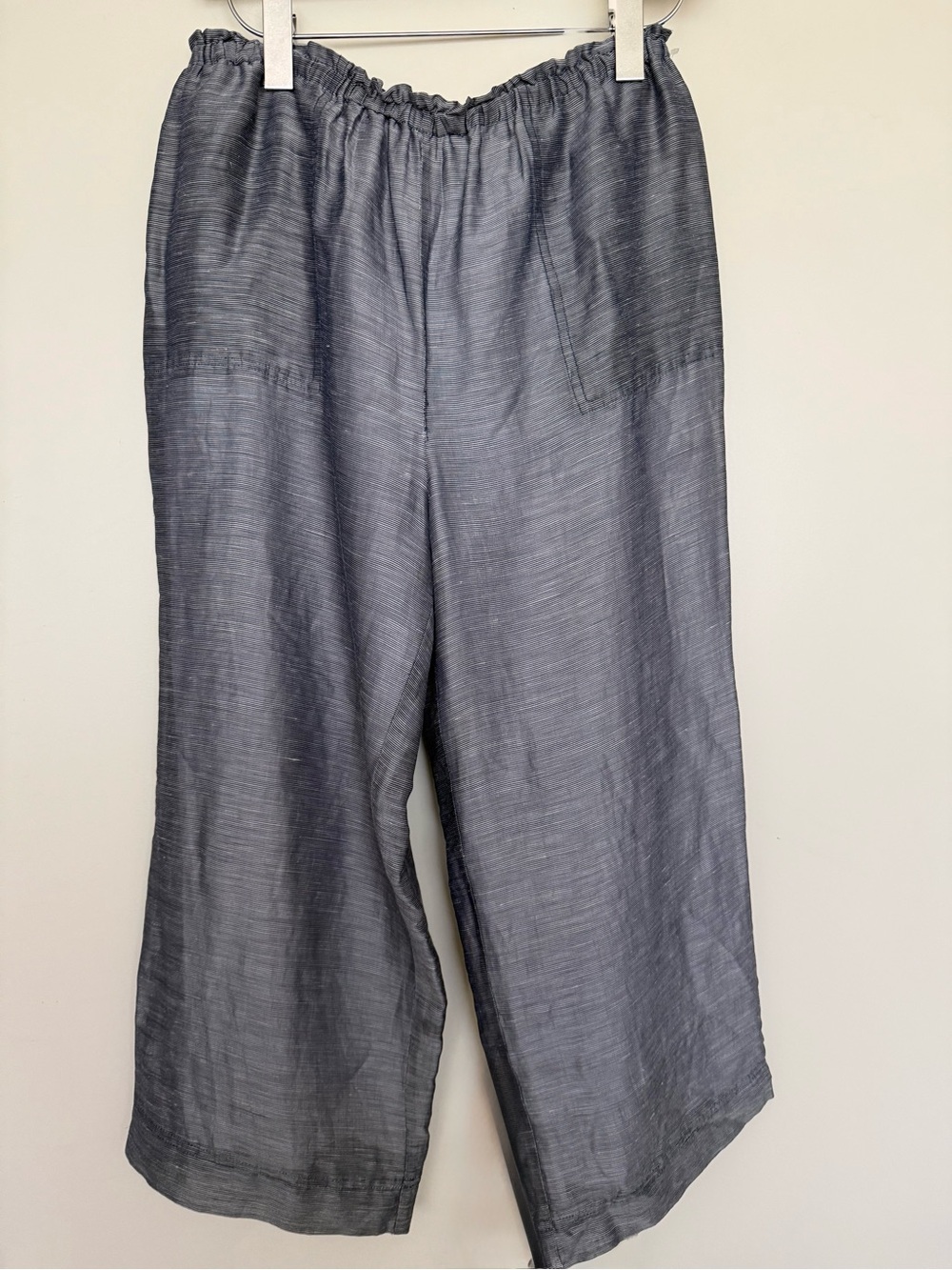 Via Seta Linen Silk Blue Grey Relaxed Drawstring Lined Elastic Pants US10 L EU40